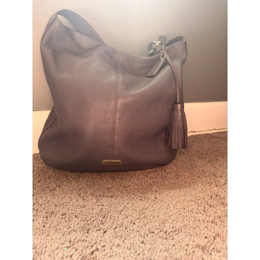 Coach Pebbled Leather Hobo‎ Shoulder Bag Brown Tassel Large Slouchy Boho Purse